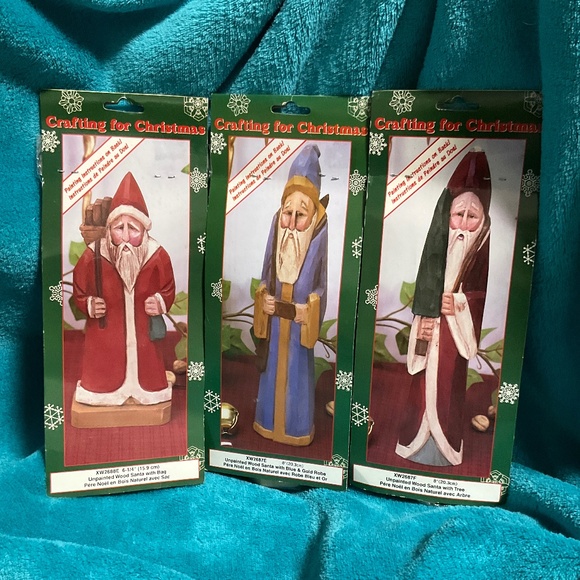 Set of 3 unpainted Wood Santa Figures NIB - Picture 1 of 11